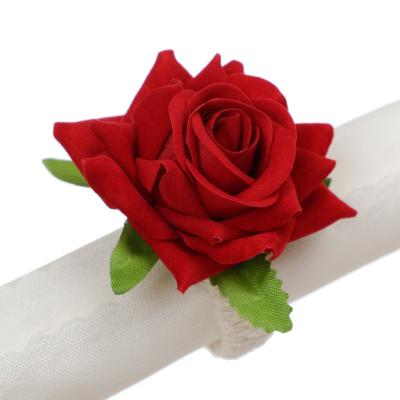 China Viable Hemp Bionic Rope Flower Braided Ring Restaurant Napkin Ring Valentine's Day Rose Flower Napkin Ring Red Cloth for sale