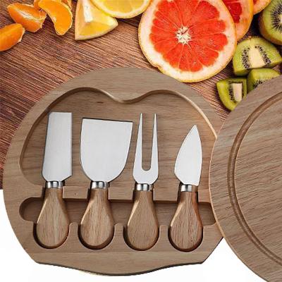 China Small Handle Viable Cheese Oak Knife And Fork Set Cute Western Picnic Portable Tableware Christmas Gift for sale