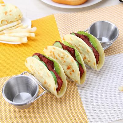 China Sustainable Stainless Steel Mexican Pancake Holder Tacoholder Rack Multifunctional Cookies With Dipping Tray for sale