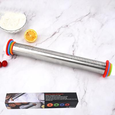 China Multifunctional Viable Noodle Stick Flour Stick Rolling Pin Adjustable Thickness Scale Stainless Steel Kneading Tool for sale