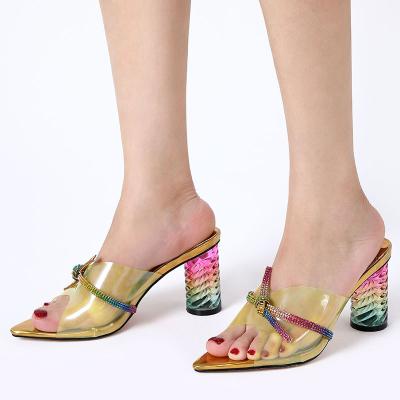 China Anti-Smell African Women Fashion Square High Heel Pointed Toe Slipper for sale