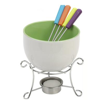 China Viable Set Hotsale Colored Butter Cheese Hotter Mini Ceramic Fondue Set Chocolate Fondue Set With Fork for sale