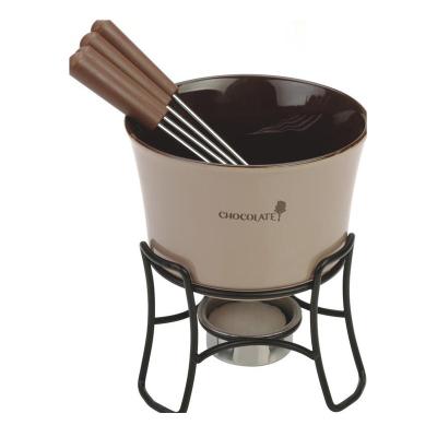 China Viable Wholesale Butter Cheese Warmer Set Mini Ceramic Fondue Set Chocolate Ceramic Fondue Set With Fork for sale