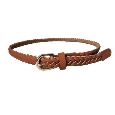 China Newest Selling Comfortable Weaving Brown PU Leather Belt Casual Braided Alloy Pin Buckle Dress Belts for sale