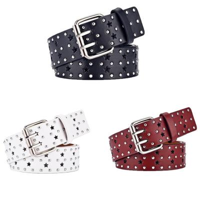 China Cheap Price Customized Comfortable Cheap Price Customized Ladies Vintage Belt Black PU Leather Rivets Studded Women Leather Belts for sale