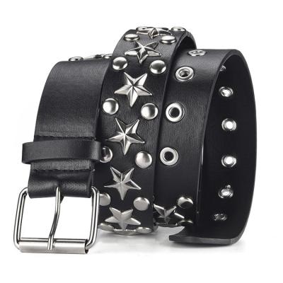 China Comfortable Most Popular Punk Rock Vintage Leather Jeans Belts PU Buckle Star Eyelet Custom Belt for sale