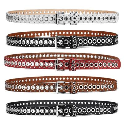 China Comfortable Professional Manufacturer Punk Rock Style Women Fashion Hollow Hole PU Leather Belts for sale