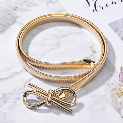 China Comfortable Manufacturer Wholesale Gold Women Belt Excellent Quality Bow Design Buckle Iron Belt for sale