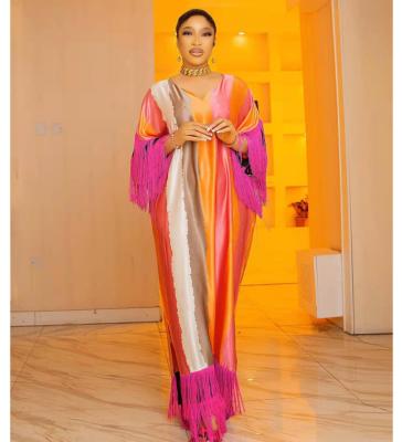 China New Fashion Traditional African Women's Faux Silk Kaftan Ethnic African Dress H and Fringe Dress for sale