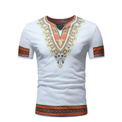 China Wholesale Men's Clothing Dashiki Clothing H and D Hot Seller Plus Size African Ethnic Style Printed V Neck Short Sleeve T-Shirts for sale