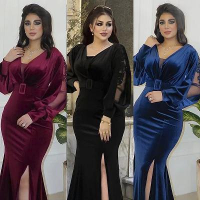 China Dashiki Clothing H and D Dress European and American New Fashion Style Women's V-Neck Mesh Velvet Plus Size Long Party Dress for sale