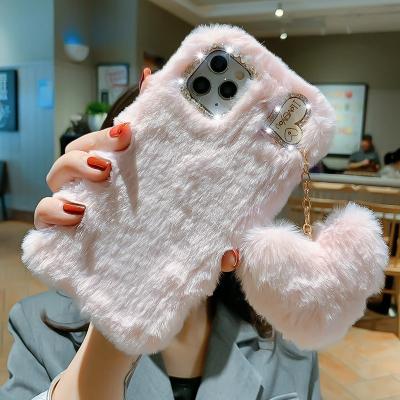 China Luxury Love Pendant Phone Case For iPhone 12 Pro 14 13 11 Max X XS XR 8 7 6 6S Plus Se 2020 Winter 5S Cute Warm Plush Fur Covers Many Models for sale