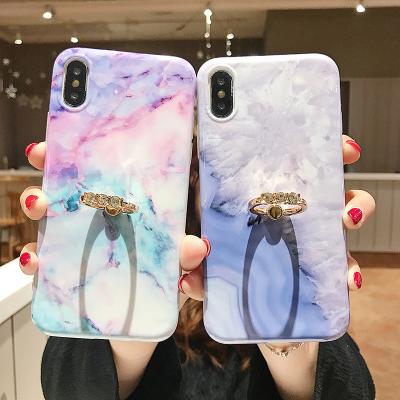 China Luxury Shiny Marble IMD Ring Shockproof Hybrid For iPhone X XS max XR 6 6S 7 8 plus back cover with Diamond Finger Ring For iphone xsmax for sale