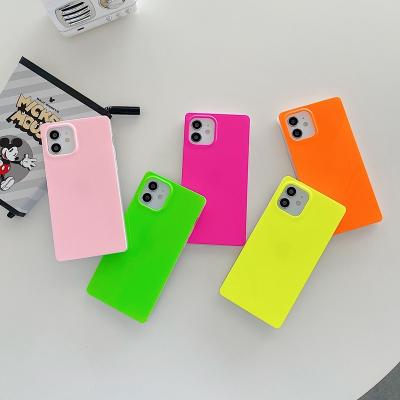 China Cute Girls Women Girls Jelly Fluorescent Color Square Flexible Back Cover For iPhone 13 13 pro 12 XS 7 8 plus max for iphone 14 for sale