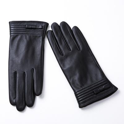 China 2023 Sale Ladies Winter Fashion Windproof Warm Leather Gloves Shear Striped Glove For Motorcycle Driving Black Touch Screen Riding Gloves for sale