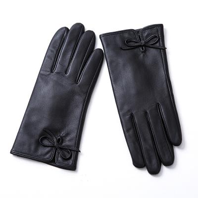 China New Touch Screen Windproof Ladies Leather Trim Black Leather Dress Gloves Women Formal Gloves For Ladies Leather Gloves for sale