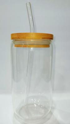 Chine Bouteille en verre transparente de l'eau avec Straw Bamboo Lid à vendre