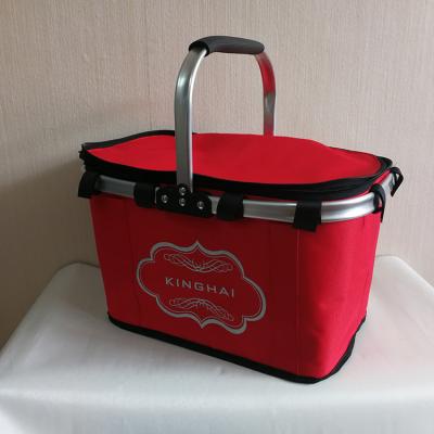 China Weight Capacity: 10KGS Professional Made High Quality Aluminum Frame Picnic Basket Red Portable Shopping Basket for sale