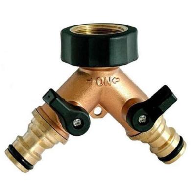 China Split A Faucet Two To 2 Way Y Brass Garden Hose Connector With Valve for sale