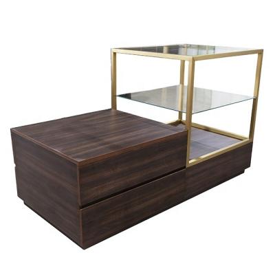 China Shop Custom Glass Furniture Small Glass Showcase Wooden Clothing Rack Product Showcase Display Showcase for sale