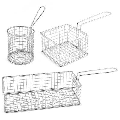 China Sustainable 304 Stainless Steel Chips Frying Basket Frying Basket Strainer With Long Handle for sale