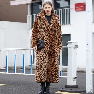 China Other New Imitation Rabbit Hair Leopard Fur Collar Long Suit Super Fur Coat for sale