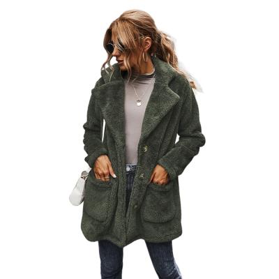 China Factory Price Fashionable Solid Breathable Lapel Collar Pocketed Fur Plush Winter Coat For Women for sale