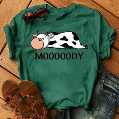 China Multicolor Anti-wrinkle Women's Creative Casual Round Neck Shorts Sheath Cute Summer Female Letter Cow Print T-shirt for sale