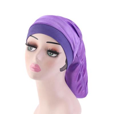 China Long Satin Bonnet Hoods Sleep Bonnet Hair Protector Adjustable Satin Bonnet Sleep Hoods Women Silk Bonnet For Braids Hair for sale