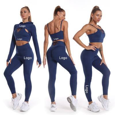 China Breathable Custom Logo Women Workout Clothing Gym Fitness Set Sports Bra Girdles Long Yoga Gaiters 2 Piece 3 Piece Yoga Set Sport Wear for sale