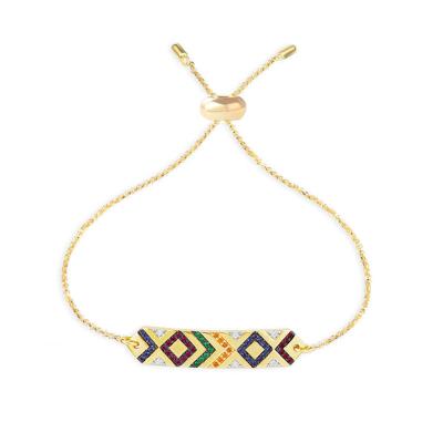 China CLASSIC Women's Ethnic Tribal Multicolor Stripes Bracelet Rainbery Straight Oval Geometric Bracelet Mana Chain Bracelets Stones Bangle for sale