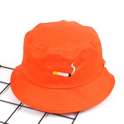 China Character Cigarette Pattern Embroidery Bucket Hat Panama Bob Hat Summer Lovers Flat Fishing Adult Hip Hop Women Men Cotton for sale