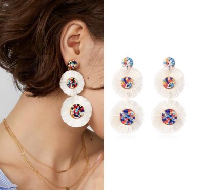 China CLASSIC alloy cotton fringed multi-layer female round circle fashion double flower paragraphs stud creative tassel earrings for sale