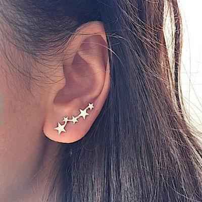 China Women Tiny Ten Mothersday Celestial Birthday Gift Jewelry Earrings Modern Ear Climber Moon Star Stud Earrings for sale