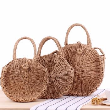 China Other Straw Bag Handmade Rattan Woven Vintage Retro Round Straw Rope Knitted Women Crossbody Handbag Summer Beach Cool Bag for sale