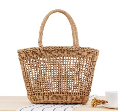 China High quality big fashion bag straw tote beach woven hollow beige bags 2021 wholesale for summer for sale