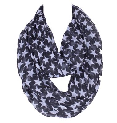 China MOQ small fashion hot keeping popular star printing chiffon women scarf polyester snood infinity scarves for sale