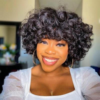 China Arrival Rose Curly Human Hair Wig, Raw Virgin Hair Wig With Bang, Cheap Machine Made Short Curly Wigs Rose Curly Hot Sale New Sellers for sale