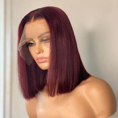 China Body Wave Brazilian Hair 13x4 Lace Front Ombre Colored Bob Wig, Pre Plucked Virgin Hair Colored Red Lace BOB Wig For Black Women for sale