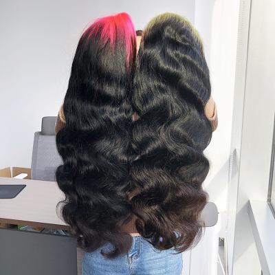 China Curly Pink Curly Green Colored Ombre Body Wave Front Lace Front Wigs 13X4 Hd Human Hair Transparent Swiss Lace Roots Human Hair Wigs for sale