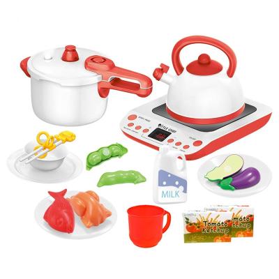 China Plastic Kitchen Toys Imitated Chef Light Music Pretend Cooking Food Play Tableware Set Safe Cute Girl Kids Toy Gift Fun Game for sale