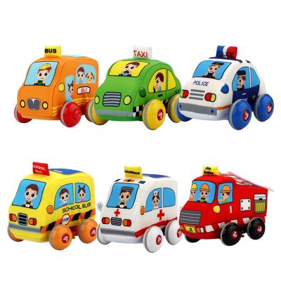 China Plush Pull Back Toy Pretend Play Infants Boys Toys Car Pull Back Detachable Soft Cloth Friction Toy Vehicle for sale