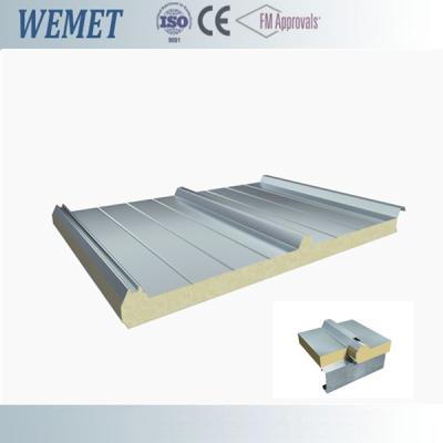 China PUR(Polyurethane)sandwich roof panels 50mm thick heat insulation 500-1000mm width for shopping centers for sale