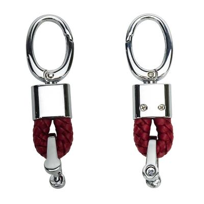 China Car Key Chain Suitable For Car Key Bag Men And Women Fashion Silver Horseshoe Buckle Zinc Alloy Metal Key Chain Braided Rope 80mm for sale