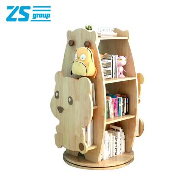 China 360 Degree Extendable Solid Wood Rotating Shelf Floor Oak Rack 360 Degree Bookcase Kindergarten Baby Picture Book Rack Toy Storage Rack for sale