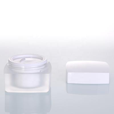 China Square Cosmetic Frosted Cosmetic Plastic Acrylic Jar 15g Lotion Bottle With White Cap for sale