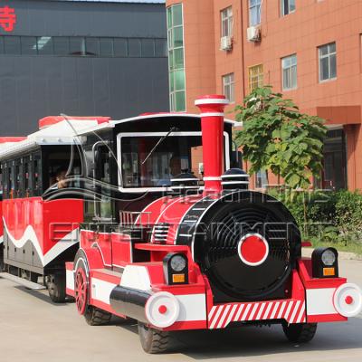 China Amusement Park Scenic Attractions Fairground Rides Road Guided FRP+steel Tourist Train for sale