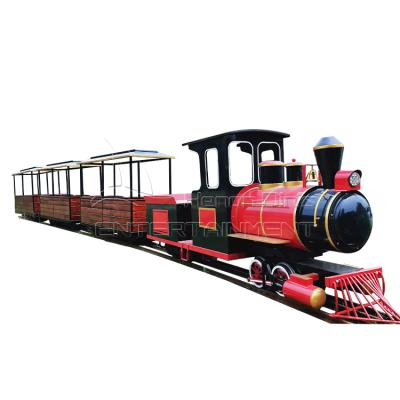 China Steel and Wooden Adult and Kids Family Rides Outdoor Steam Track Park Sightseeing Sightseeing Train for Sale for sale