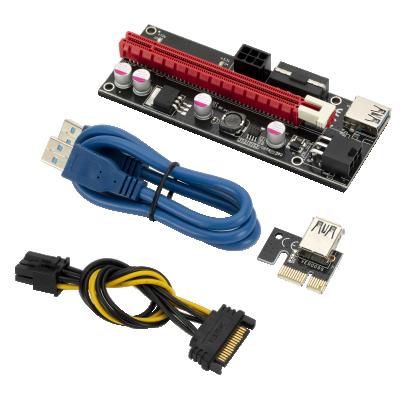 China VER009S 6PIN 3IN1 PCI-E 1X to 16X Riser Card PCIe Supplement SATA 15 Pin Cable to 6 Pin Power USB 3.0 for Video Graphics Card VER009S 6PIN 3IN1 for sale