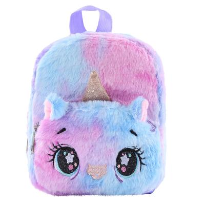 China 2022 cute unicorn plush school bag kids cartoon plush backpack kindergarten wholesale anti-theft backpack for girls for sale